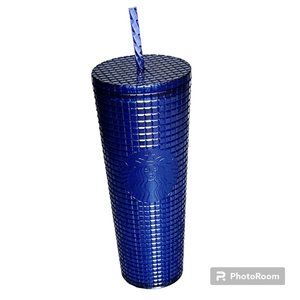NEW Starbucks Summer '23 Venti 24 oz Cobalt Glitter Grid Cold Cup Tumbler Navy